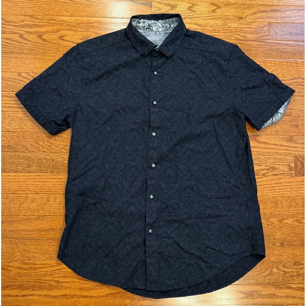 Robert Graham Button-Down Shirt Mens Medium Black Jacquard Paisley Floral Print